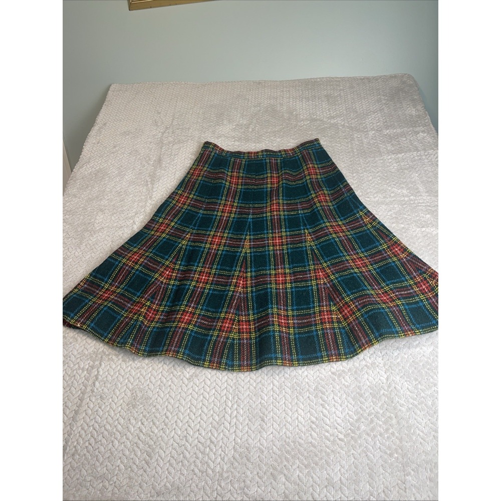 Vintage Tartan Maxi Skirt Red Plaid A‎ Line Wool Academia Preppy 33" Waist